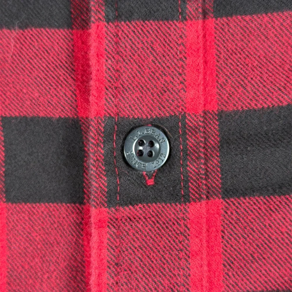 L.L. Bean Fleece Lined Flannel Shirt Jacket Mens Large Traditional Fit Red Black